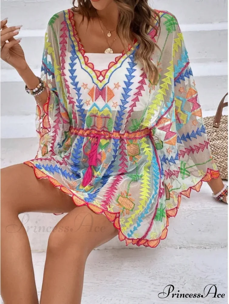 Low-cut Tunic Lace Bohemian Mini Beach Cover up - Image 2
