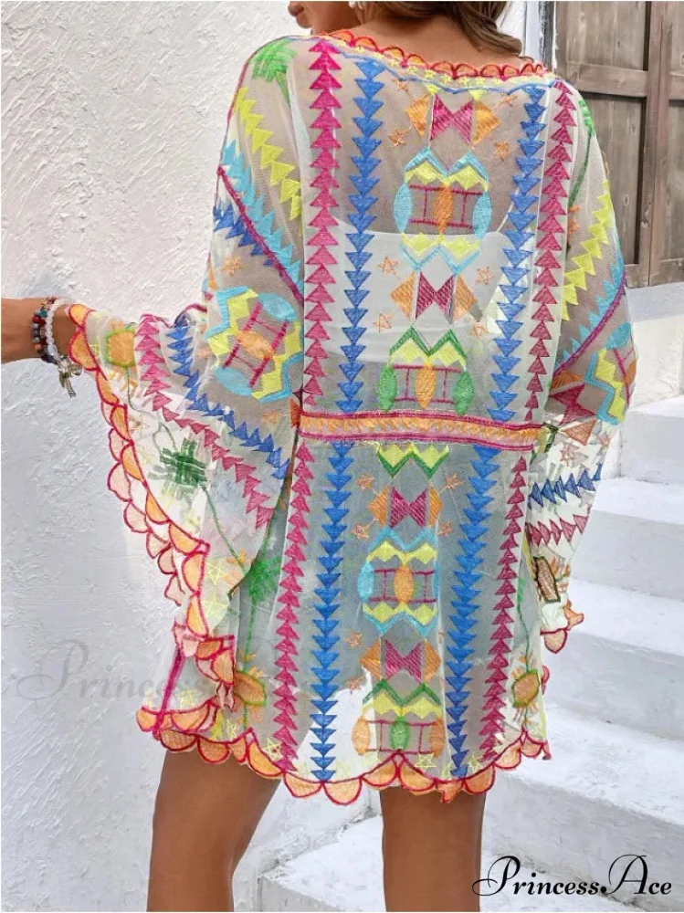Low-cut Tunic Lace Bohemian Mini Beach Cover up - Image 3