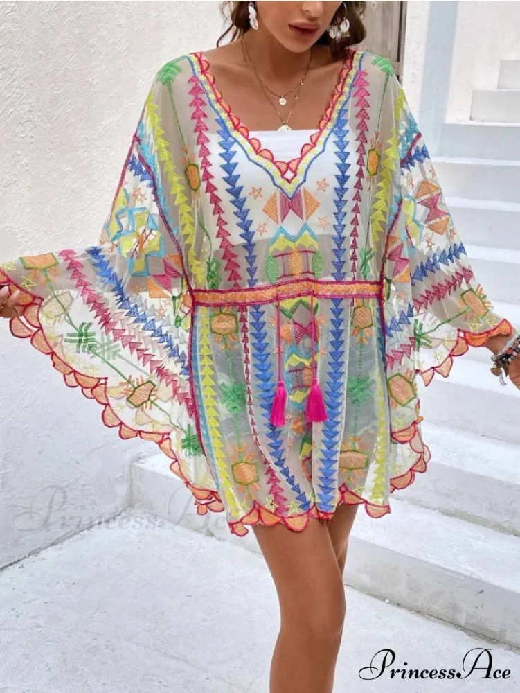 Low-cut Tunic Lace Bohemian Mini Beach Cover up - Image 4