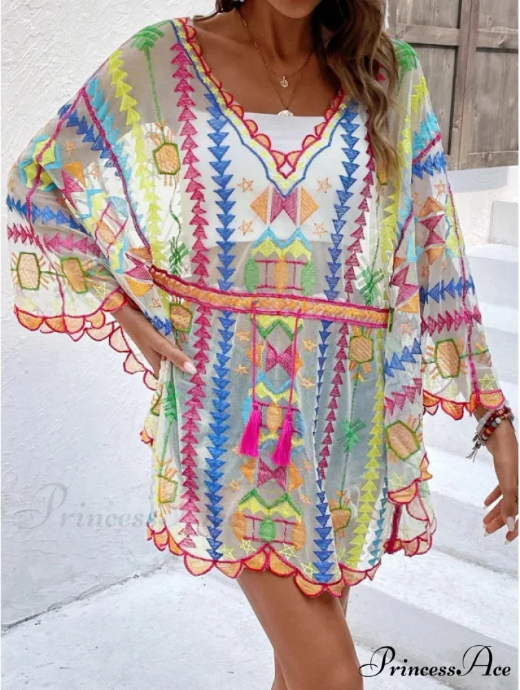 Low-cut Tunic Lace Bohemian Mini Beach Cover up - Image 5