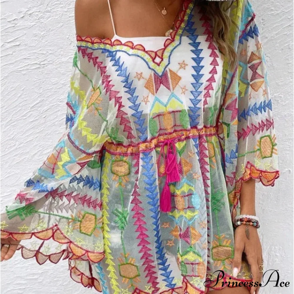 Low-cut Tunic Lace Bohemian Mini Beach Cover up - Image 6