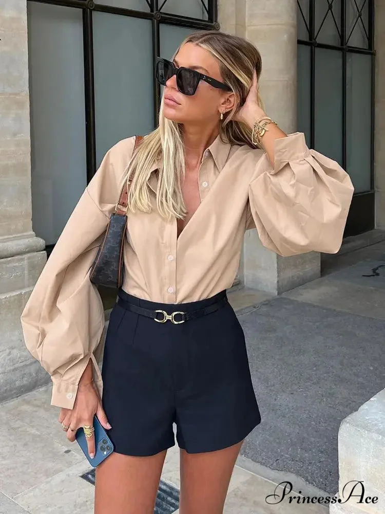 Luminous Sleeve Button Neck Blouse - Image 2