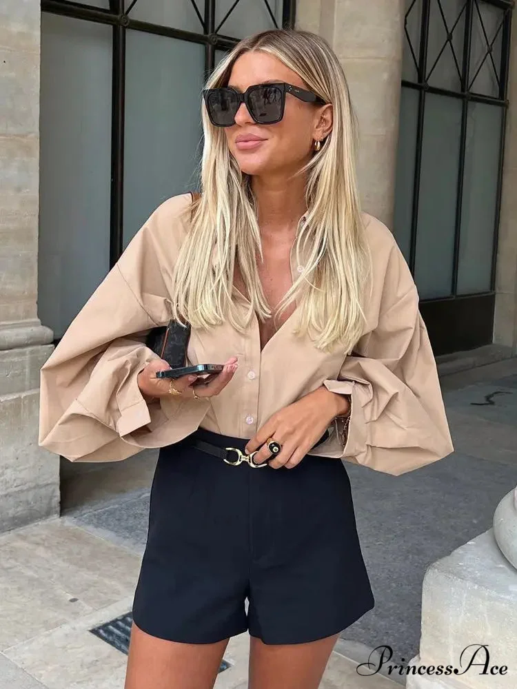 Luminous Sleeve Button Neck Blouse - Image 4