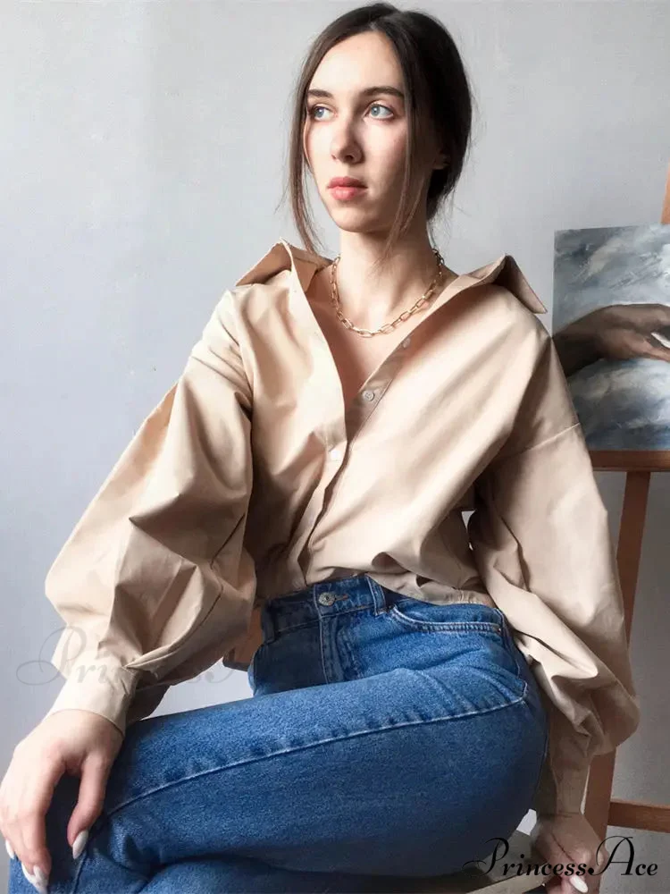 Luminous Sleeve Button Neck Blouse - Image 5