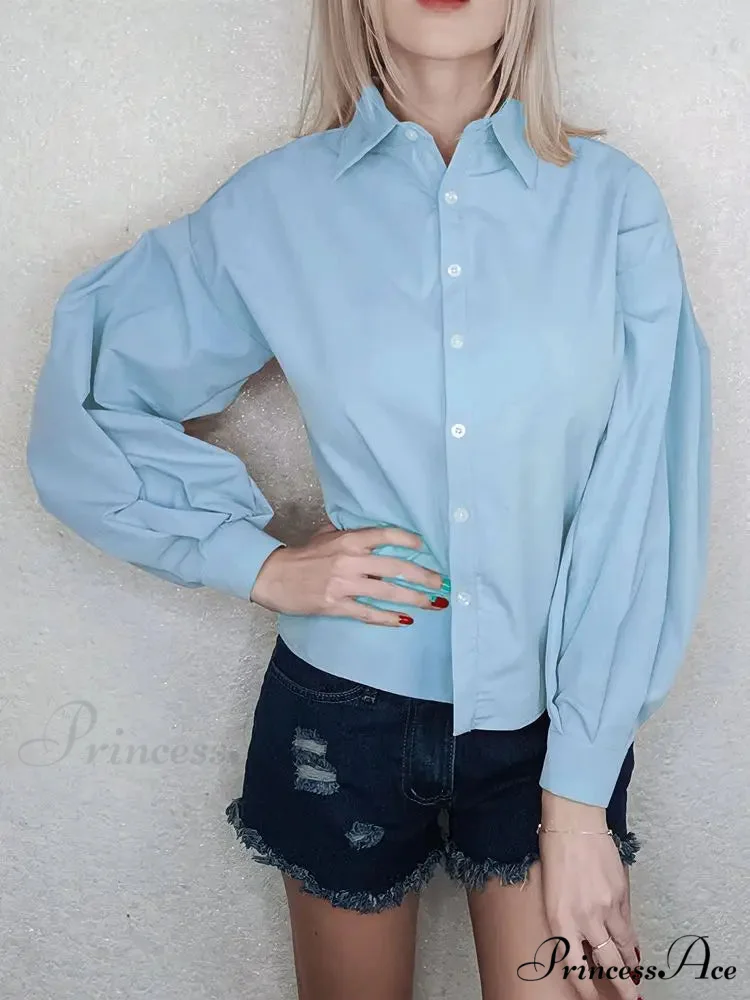 Luminous Sleeve Button Neck Blouse - Image 7
