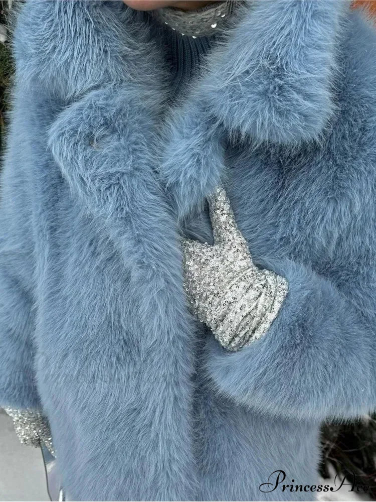 Medium-Length Synthetic Fur Plush Replica Jacket - Image 6