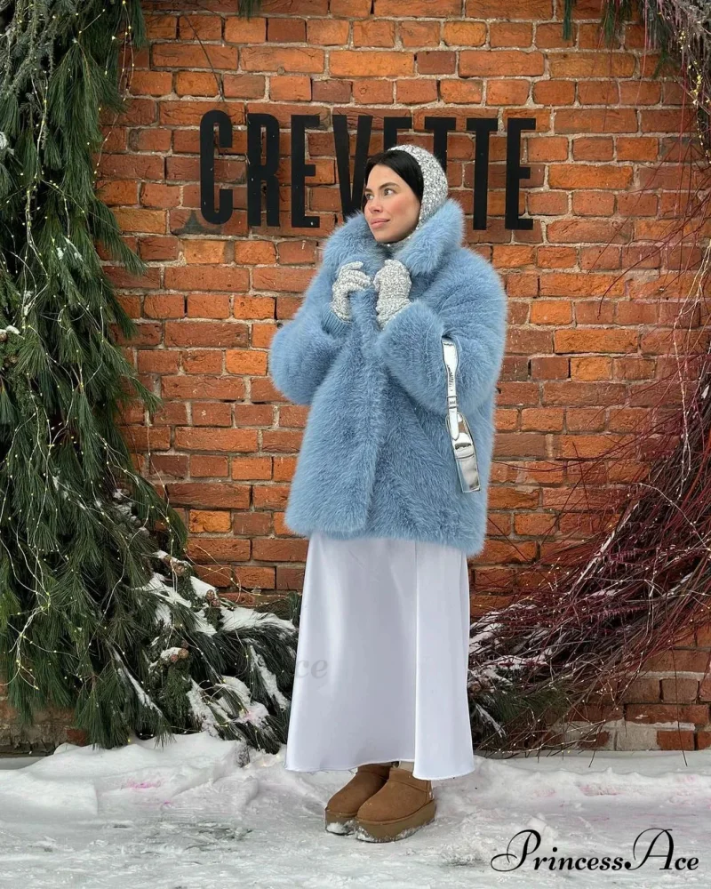 Medium-Length Synthetic Fur Plush Replica Jacket - Image 8