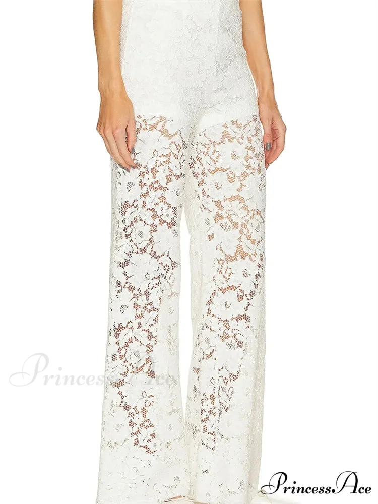 Mesh Floral Baggy Wide Leg Transparent Pant - Image 3