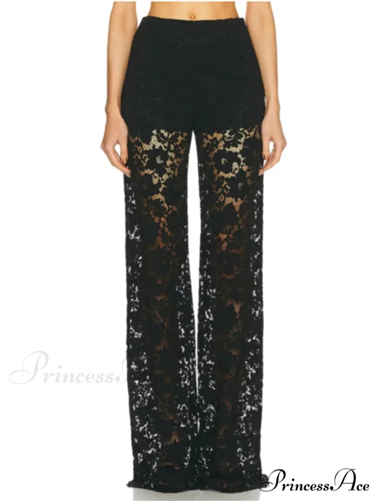 Mesh Floral Baggy Wide Leg Transparent Pant - Image 5