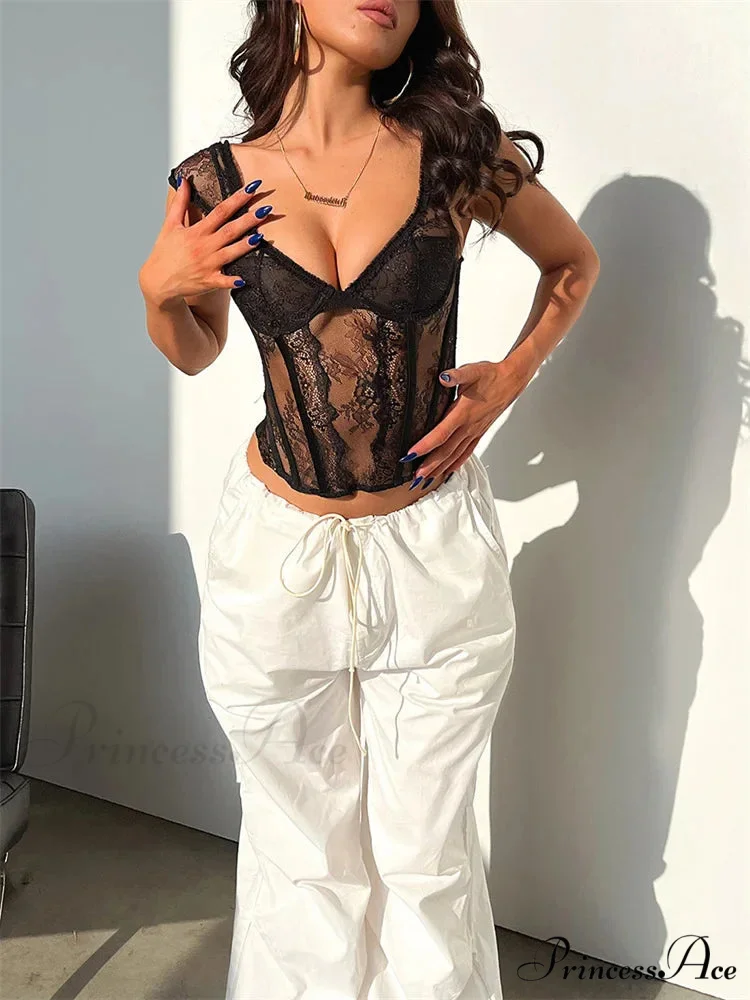Mesh Net Sleeveless V-neck Crop Top - Image 5