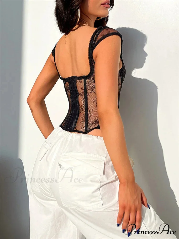 Mesh Net Sleeveless V-neck Crop Top - Image 6