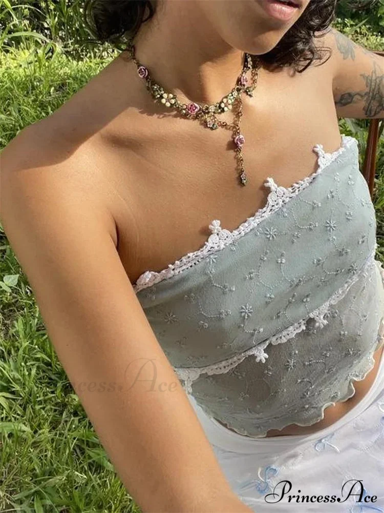 Mesh Net Y2K Strapless Transparent Tube Crop Top - Image 2