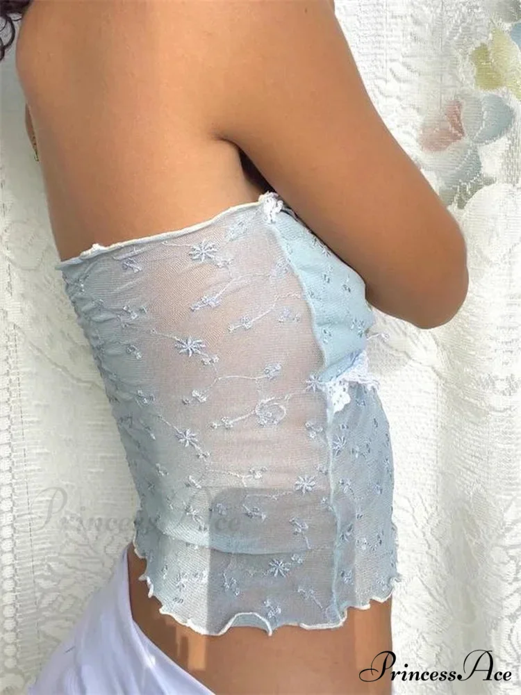 Mesh Net Y2K Strapless Transparent Tube Crop Top - Image 3