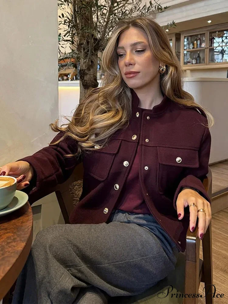Metal Solitary Fronted Maroon Bomber Jacket - Image 3