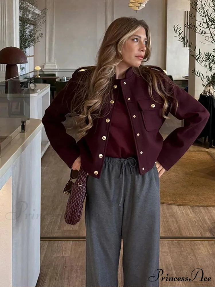 Metal Solitary Fronted Maroon Bomber Jacket - Image 4