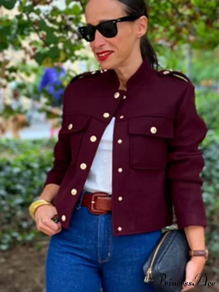 Metal Solitary Fronted Maroon Bomber Jacket - Image 5