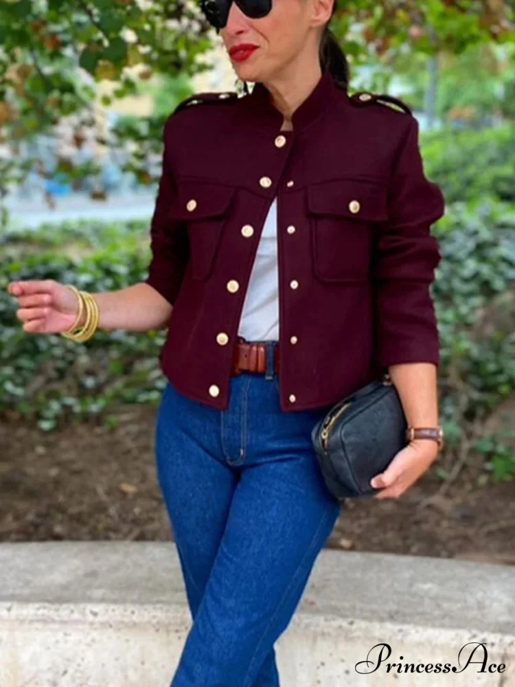 Metal Solitary Fronted Maroon Bomber Jacket - Image 6