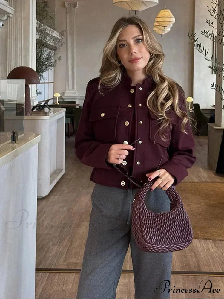 Metal Solitary Fronted Maroon Bomber Jacket - Image 7