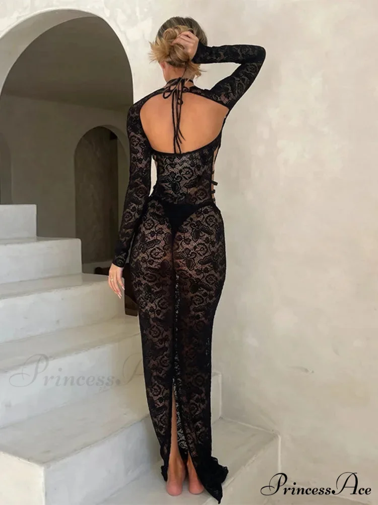 Midi Extended Bandage Bodycon Lace Holiday Dress - Image 4