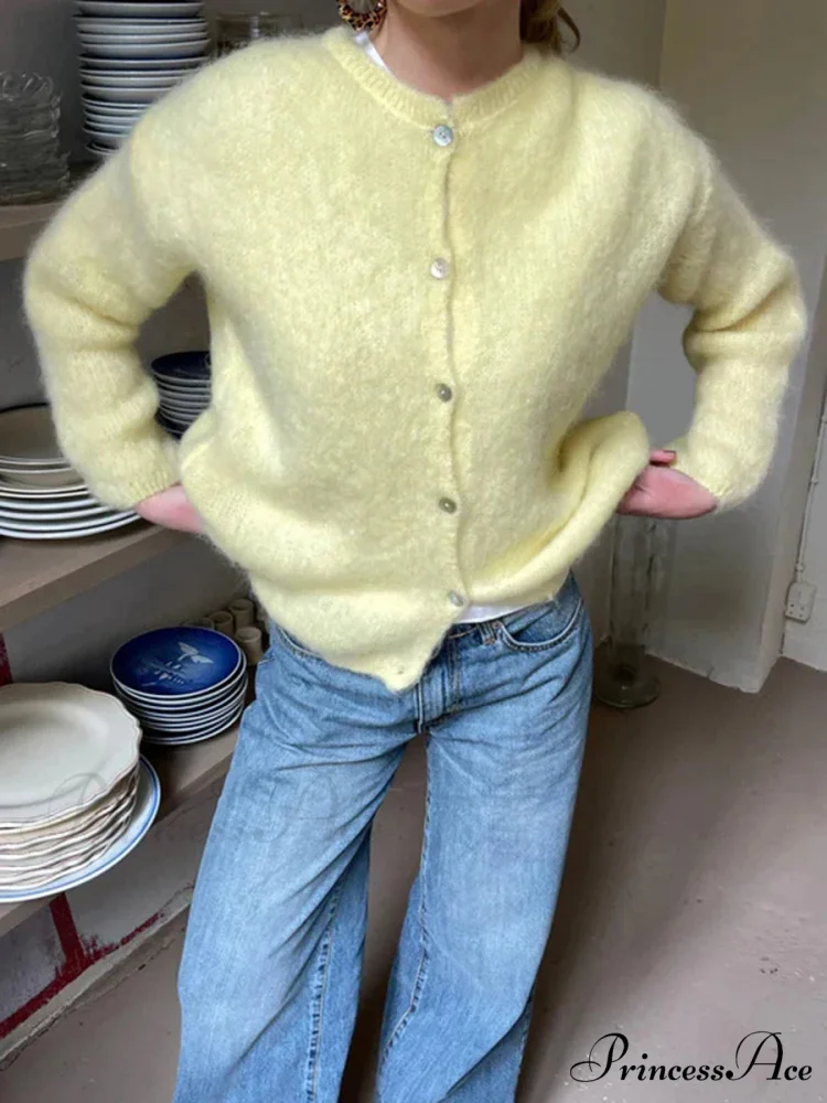 Monochromatic Button-Up Long Sleeve Cardigan - Image 2