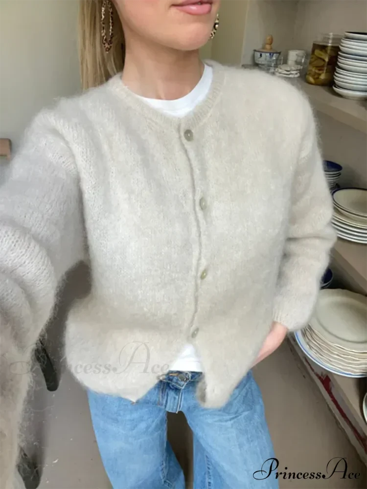 Monochromatic Button-Up Long Sleeve Cardigan - Image 3