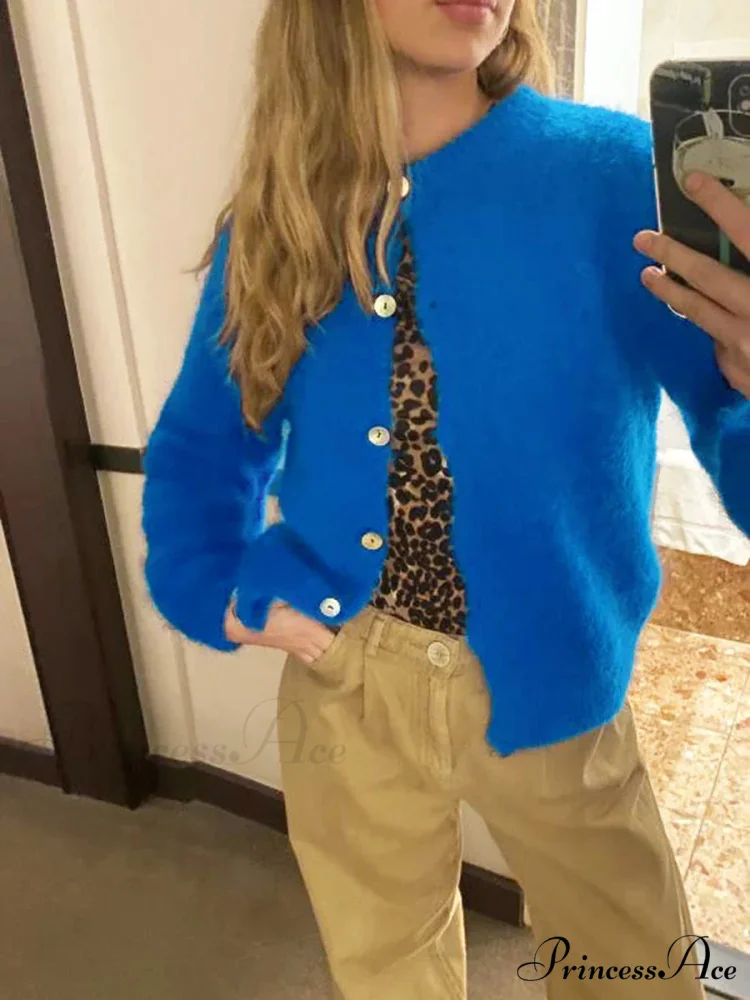 Monochromatic Button-Up Long Sleeve Cardigan - Image 5