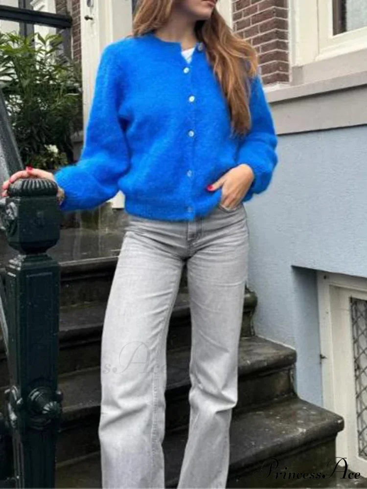 Monochromatic Button-Up Long Sleeve Cardigan - Image 6