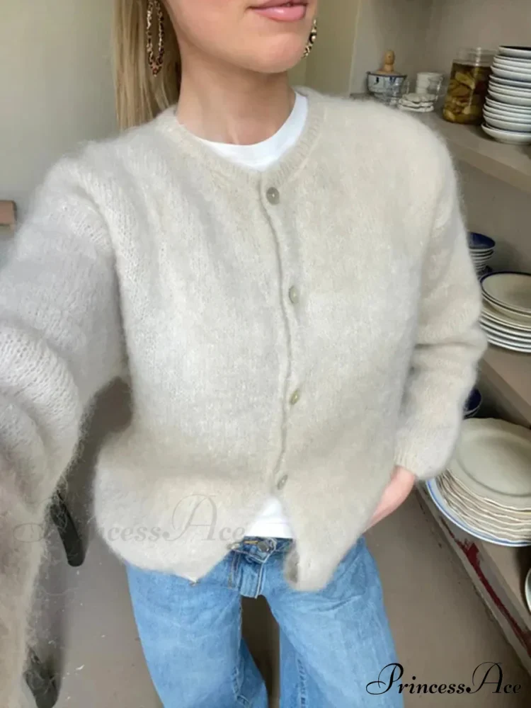 Monochromatic Button-Up Long Sleeve Cardigan - Image 7