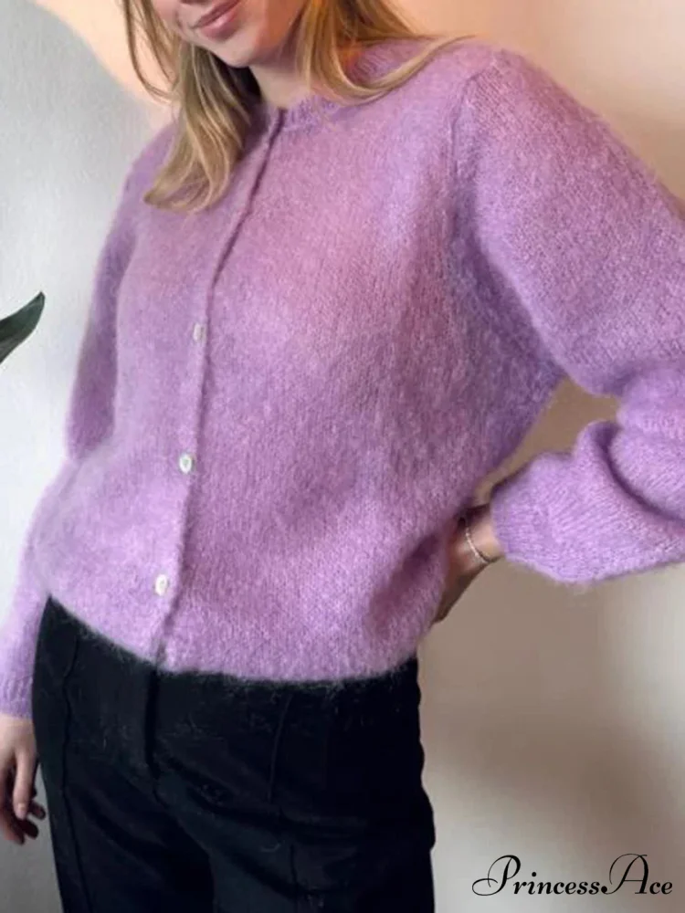 Monochromatic Button-Up Long Sleeve Cardigan - Image 9