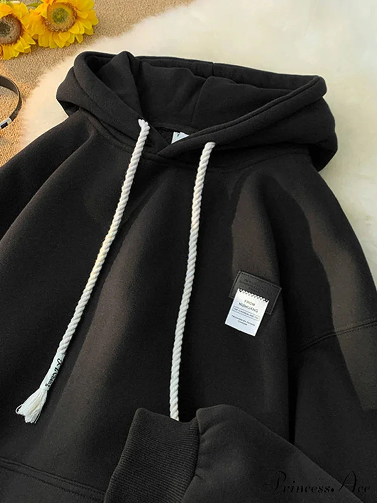Monochromatic Embroidered Generous Fleece Hoodie - Image 7