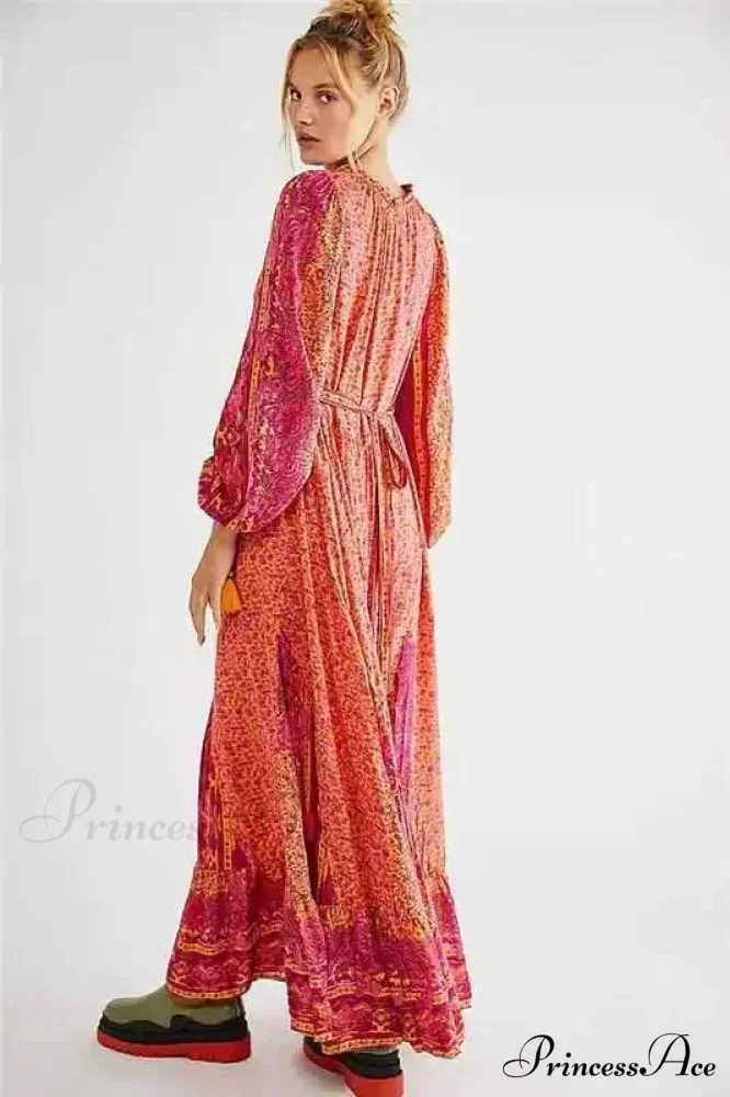 Monochromatic Hue V-neck Flounce Sleeve Summer Boho Dress - Image 2