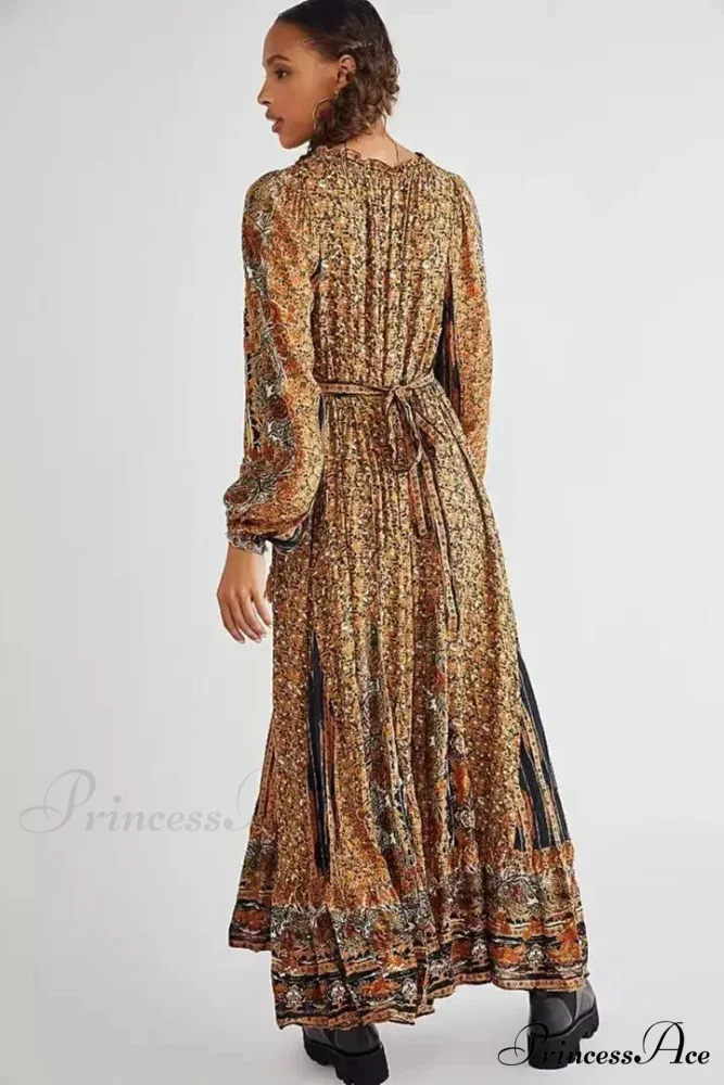 Monochromatic Hue V-neck Flounce Sleeve Summer Boho Dress - Image 6