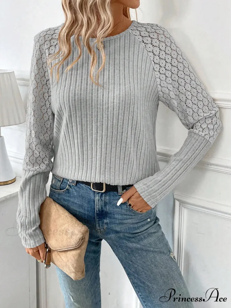 Monochromatic Style Knitted Extended Sleeve Top Women - Image 4