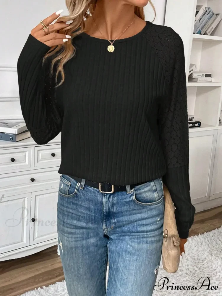 Monochromatic Style Knitted Extended Sleeve Top Women - Image 7