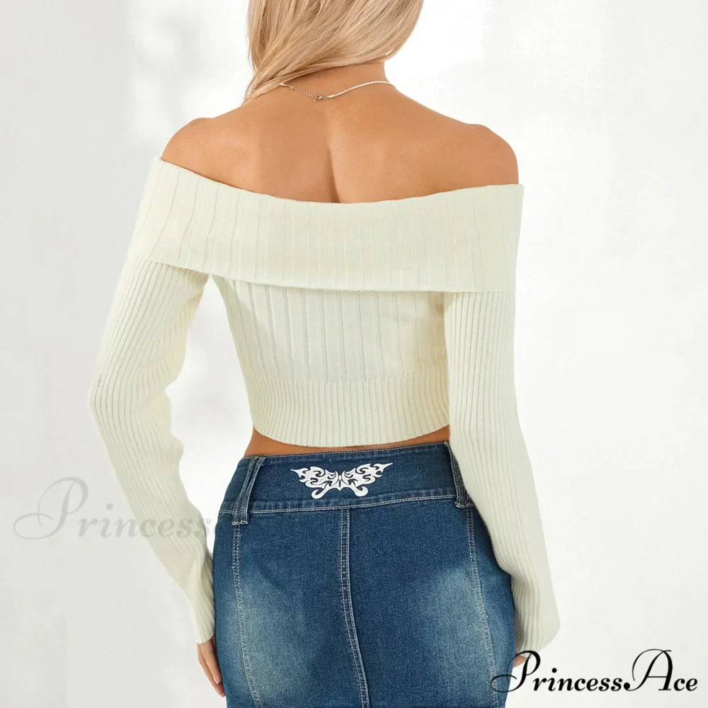 Monochrome Boat Neck Cropped Jumper - Image 3