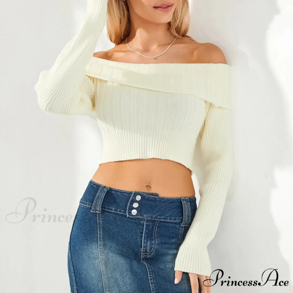 Monochrome Boat Neck Cropped Jumper - Image 5