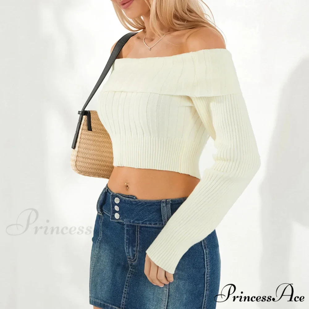 Monochrome Boat Neck Cropped Jumper - Image 6