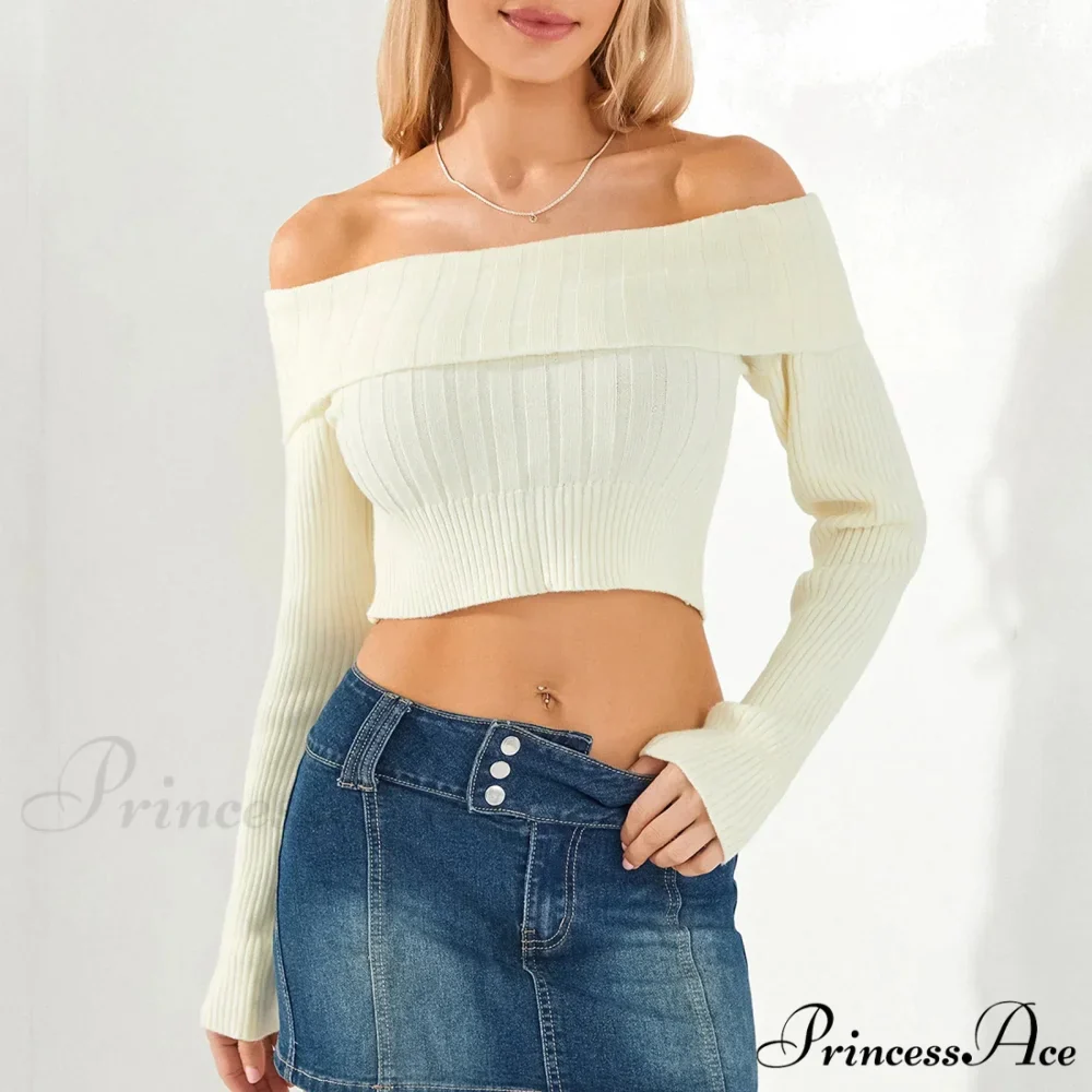 Monochrome Boat Neck Cropped Jumper - Image 7