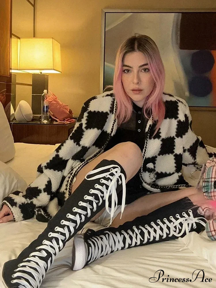 Monochrome Checkered Cotton Jacket - Image 4