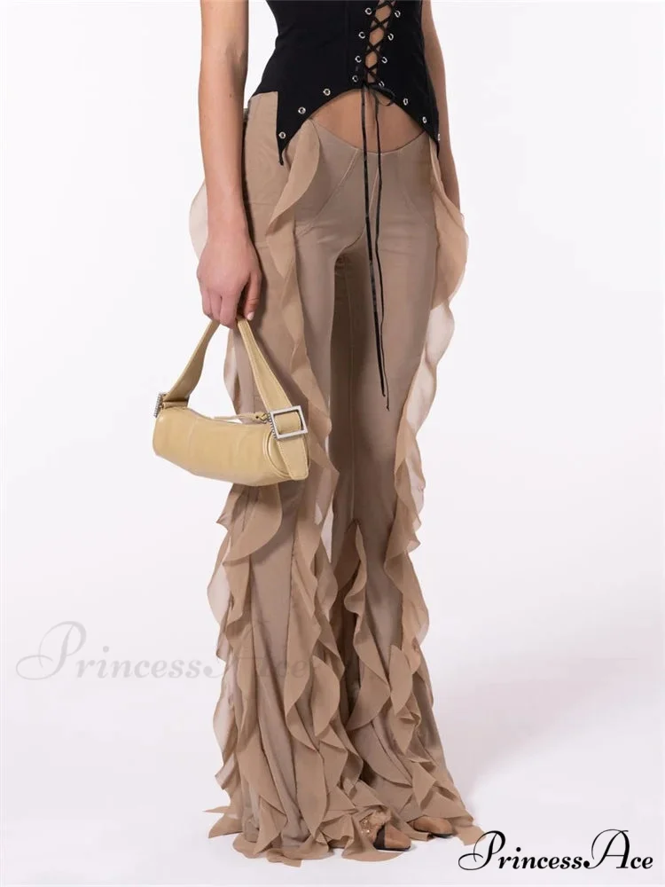Monochrome Frill Lower Waist Elastic Flare Pant - Image 2