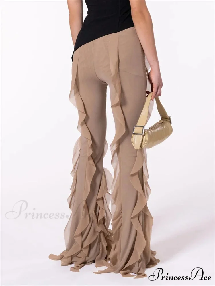 Monochrome Frill Lower Waist Elastic Flare Pant - Image 3
