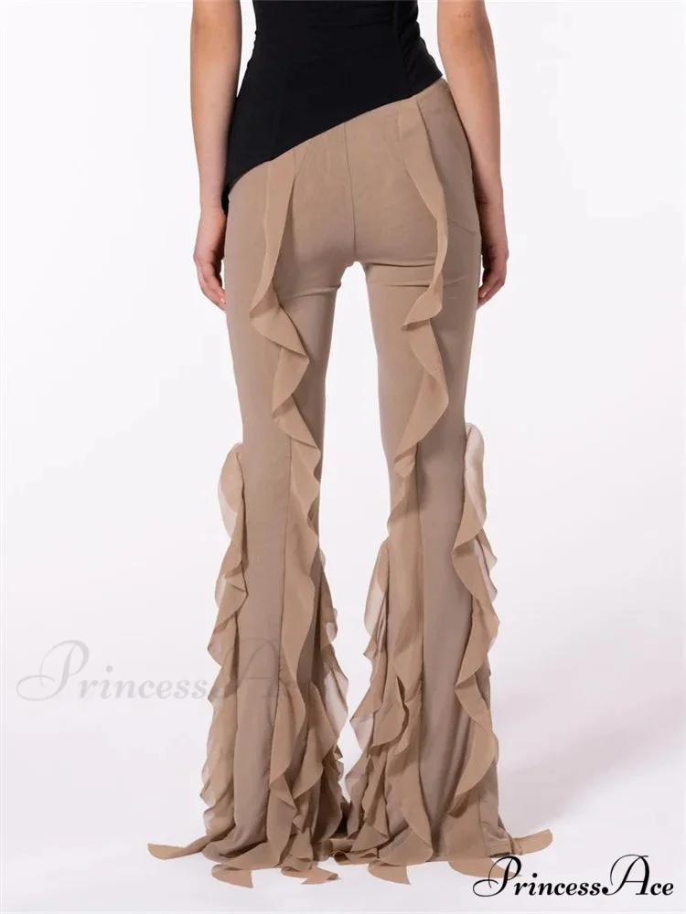 Monochrome Frill Lower Waist Elastic Flare Pant - Image 4
