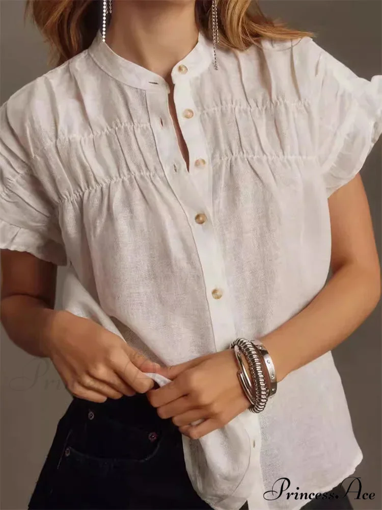 Monochrome Frill Short Sleeve Blouse - Image 2