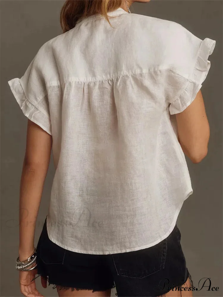 Monochrome Frill Short Sleeve Blouse - Image 3