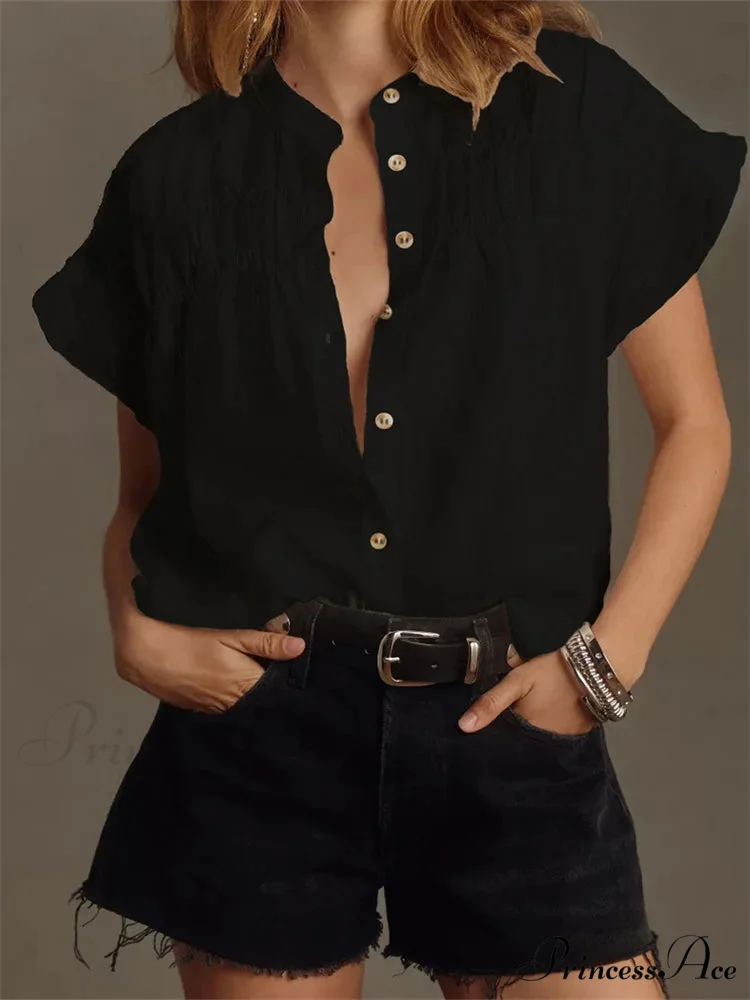Monochrome Frill Short Sleeve Blouse - Image 4