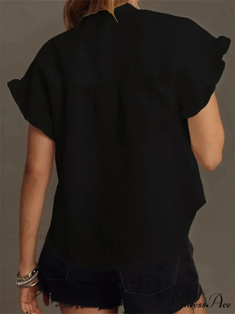Monochrome Frill Short Sleeve Blouse - Image 5