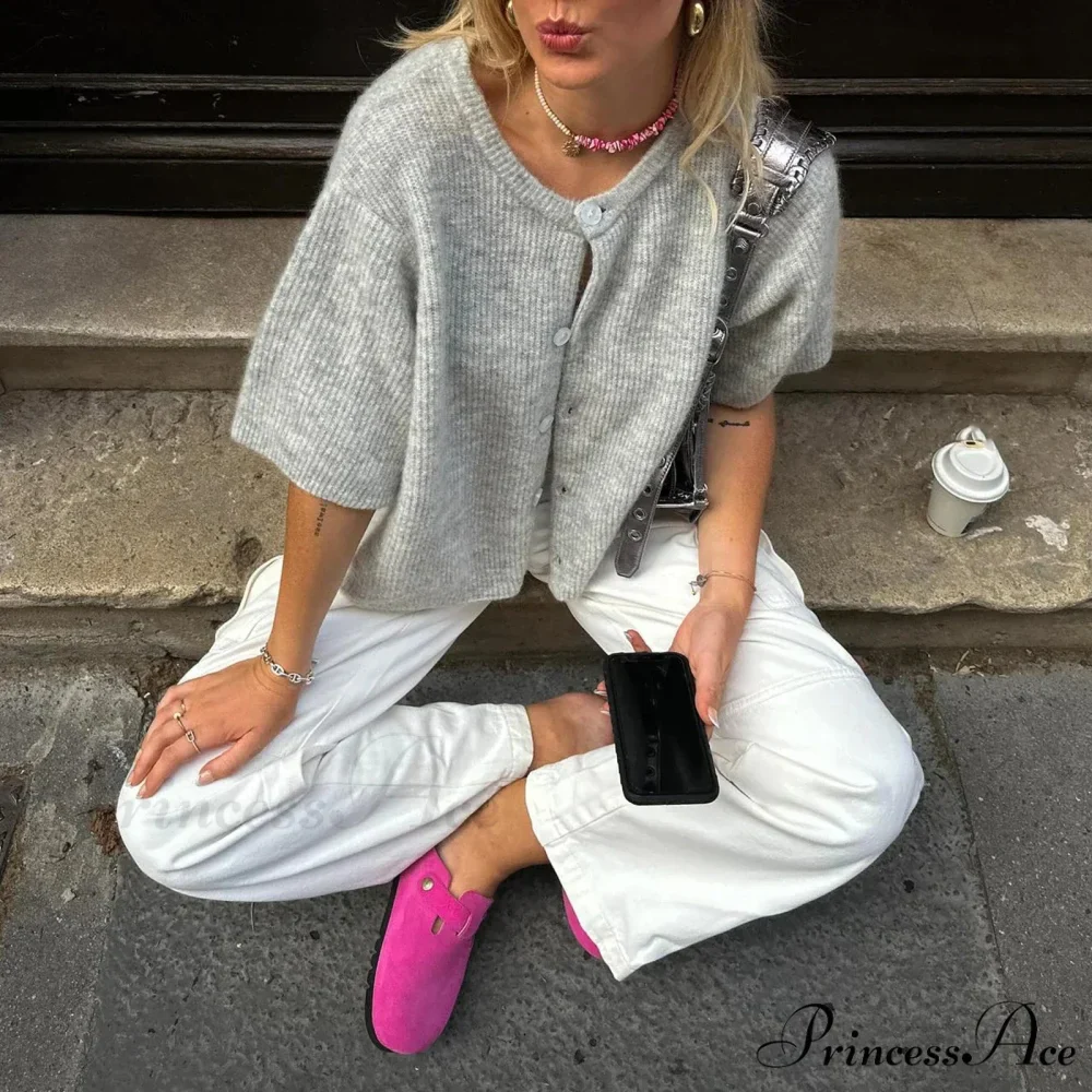 Monochrome Short Sleeve Button Cardigan - Image 2