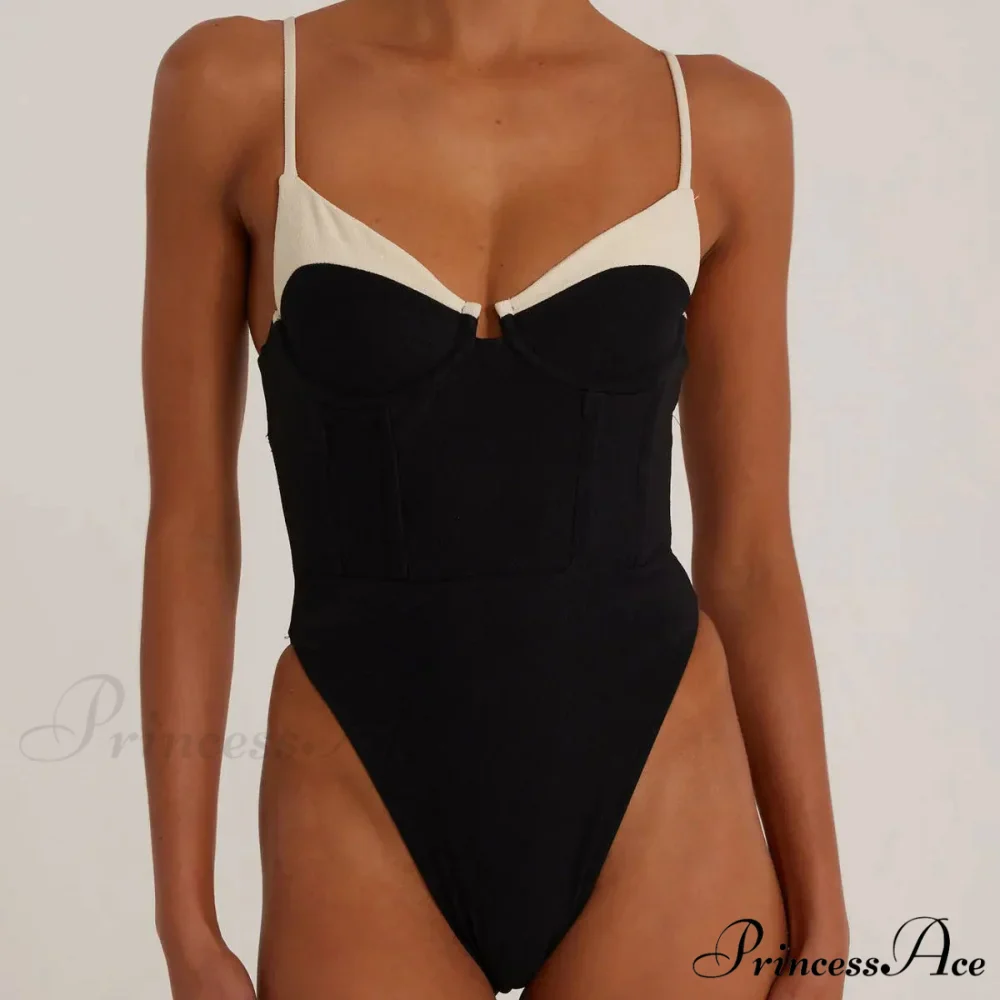 Monochrome Single Piece Swimsuit Women - Image 2