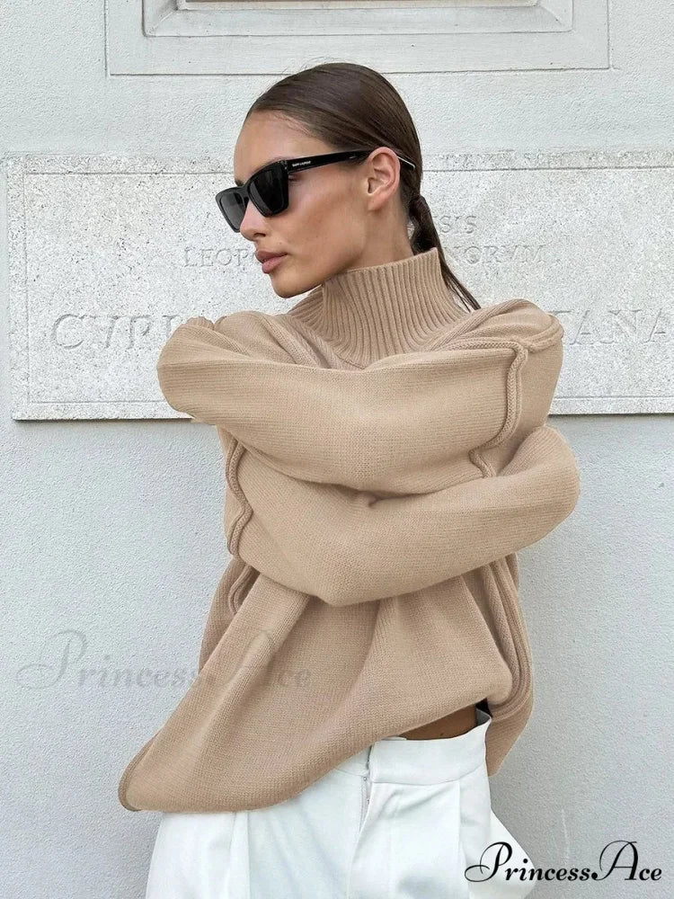 Monochrome Turtleneck Bulky Baggy Jumper - Image 4