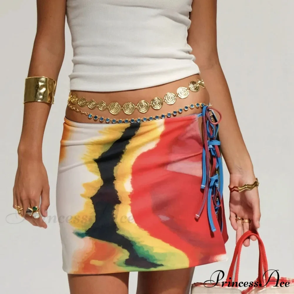 Multi-wear design Flower Pattern Mini Skirt Crop Tops Women Slim Low Waist Side Split Tie-Up Bodycon Skirt Y2K Vintage Streetwear - Image 5